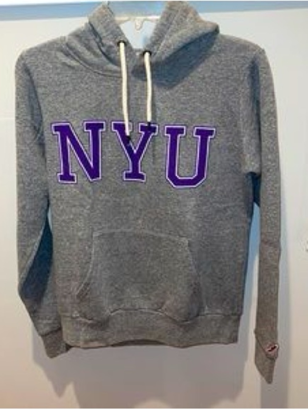 League Gray Hoodie Sweater with Purple NYU Lettering